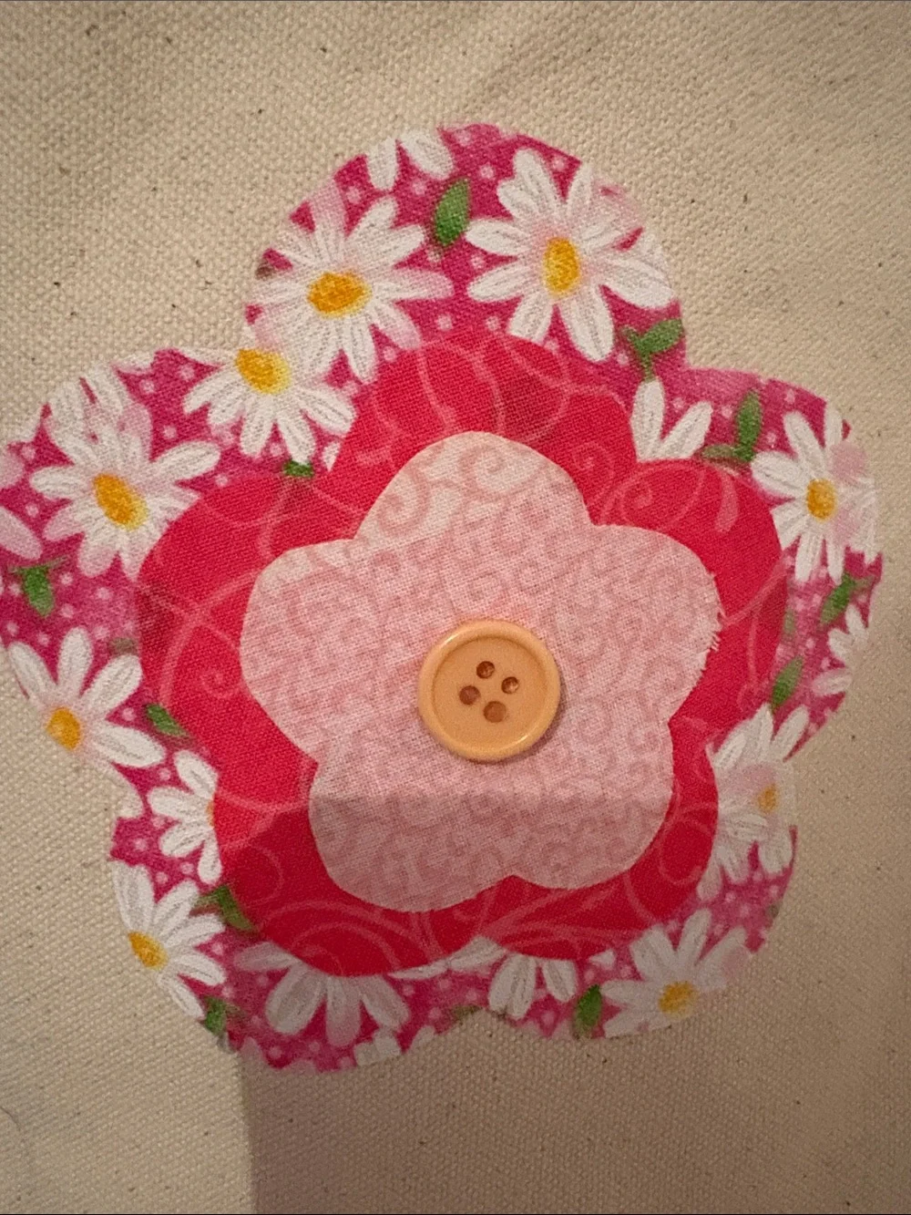 Canvas Tote Bag with Pink Trim and Floral and heart Appliqué